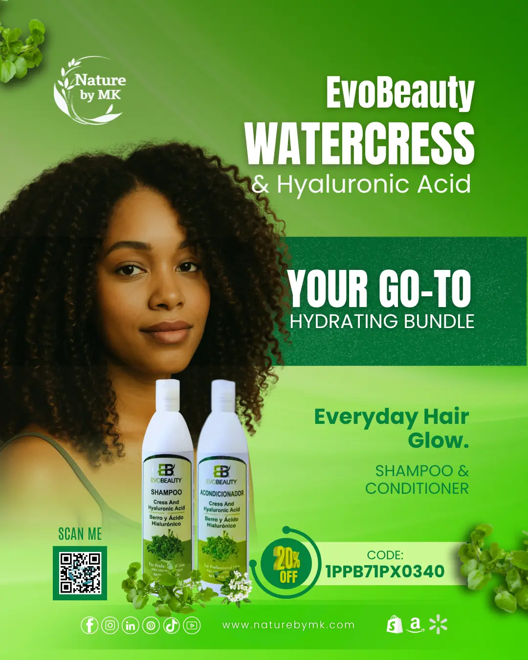 Acondicionador hidratante de berros y ácido hialurónico de EvoBeauty